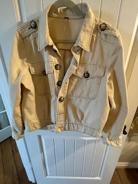 Free People Cream Utility Button-Front Jean Jacket